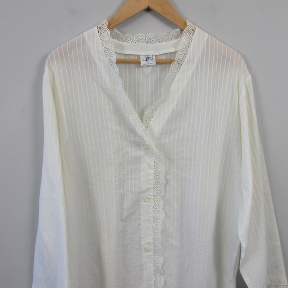 Celestine Pajama Set Women White Striped 100% Cotton Lace Trim Lounge Vtg 252 - Picture 6 of 16